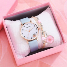 Load image into Gallery viewer, Women New Color Bear Fashion Student Quartz Watch Bracelet Combination Set Kids Girl Wrist Watch Bracelet Leather Rhinestone Luxury Design Simple Dress Women's Watches