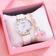 Load image into Gallery viewer, Women New Color Bear Fashion Student Quartz Watch Bracelet Combination Set Kids Girl Wrist Watch Bracelet Leather Rhinestone Luxury Design Simple Dress Women's Watches