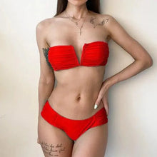 Load image into Gallery viewer, Women New High Waist Bikini Swimsuit Modern Swimwear Female Thong Brazilian Bikini Set Bathing Suit Bather Women's Twist Front High Waisted Bikini Swimsuit Halter Drawstring Tie Side Bottom Two Piece Bathing Suit