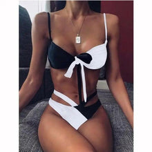 Load image into Gallery viewer, Women New High Waist Bikini Swimsuit Modern Swimwear Female Thong Brazilian Bikini Set Bathing Suit Bather Women's Twist Front High Waisted Bikini Swimsuit Halter Drawstring Tie Side Bottom Two Piece Bathing Suit