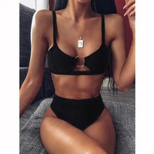 Load image into Gallery viewer, Women New High Waist Bikini Swimsuit Modern Swimwear Female Thong Brazilian Bikini Set Bathing Suit Bather Women's Twist Front High Waisted Bikini Swimsuit Halter Drawstring Tie Side Bottom Two Piece Bathing Suit