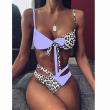 Load image into Gallery viewer, Women New High Waist Bikini Swimsuit Modern Swimwear Female Thong Brazilian Bikini Set Bathing Suit Bather Women's Twist Front High Waisted Bikini Swimsuit Halter Drawstring Tie Side Bottom Two Piece Bathing Suit