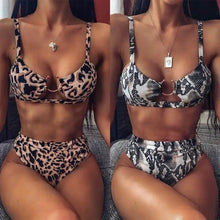 Load image into Gallery viewer, Women New High Waist Bikini Swimsuit Modern Swimwear Female Thong Brazilian Bikini Set Bathing Suit Bather Women's Twist Front High Waisted Bikini Swimsuit Halter Drawstring Tie Side Bottom Two Piece Bathing Suit