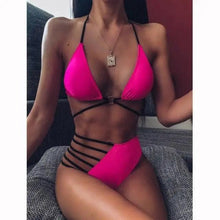 Load image into Gallery viewer, Women New High Waist Bikini Swimsuit Modern Swimwear Female Thong Brazilian Bikini Set Bathing Suit Bather Women's Twist Front High Waisted Bikini Swimsuit Halter Drawstring Tie Side Bottom Two Piece Bathing Suit