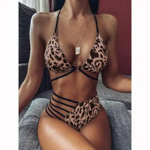 Load image into Gallery viewer, Women New High Waist Bikini Swimsuit Modern Swimwear Female Thong Brazilian Bikini Set Bathing Suit Bather Women's Twist Front High Waisted Bikini Swimsuit Halter Drawstring Tie Side Bottom Two Piece Bathing Suit