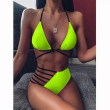 Load image into Gallery viewer, Women New High Waist Bikini Swimsuit Modern Swimwear Female Thong Brazilian Bikini Set Bathing Suit Bather Women's Twist Front High Waisted Bikini Swimsuit Halter Drawstring Tie Side Bottom Two Piece Bathing Suit