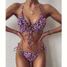 Load image into Gallery viewer, Women New High Waist Bikini Swimsuit Modern Swimwear Female Thong Brazilian Bikini Set Bathing Suit Bather Women's Twist Front High Waisted Bikini Swimsuit Halter Drawstring Tie Side Bottom Two Piece Bathing Suit