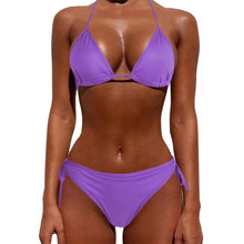 Load image into Gallery viewer, Women One Size Bright Color Swimwear Women's Bikini Pure Color Micro Bikini Charming Bra Bottom Swimsuits New Summer Style Lady Bandage Bikini Set Push-up Bra Bathing Suit Swimsuit