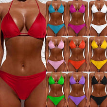 Load image into Gallery viewer, Women One Size Bright Color Swimwear Women's Bikini Pure Color Micro Bikini Charming Bra Bottom Swimsuits New Summer Style Lady Bandage Bikini Set Push-up Bra Bathing Suit Swimsuit