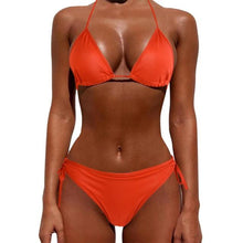 Load image into Gallery viewer, Women One Size Bright Color Swimwear Women's Bikini Pure Color Micro Bikini Charming Bra Bottom Swimsuits New Summer Style Lady Bandage Bikini Set Push-up Bra Bathing Suit Swimsuit