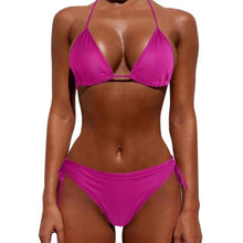 Load image into Gallery viewer, Women One Size Bright Color Swimwear Women's Bikini Pure Color Micro Bikini Charming Bra Bottom Swimsuits New Summer Style Lady Bandage Bikini Set Push-up Bra Bathing Suit Swimsuit