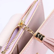 Load image into Gallery viewer, Women Pink PU Leather Short Wallet Trendy New Fashion Vintage Mini Purses Cute Feather Design Wallets