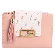 Load image into Gallery viewer, Women Pink PU Leather Short Wallet Trendy New Fashion Vintage Mini Purses Cute Feather Design Wallets