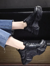 Load image into Gallery viewer, Women Platform Sneakers Leather Casual Ladies Chunky Shoes Woman High Black Fashion Thick Soled Sports Walking Shoes Lace Up Platform Leather Trainers Sneakers