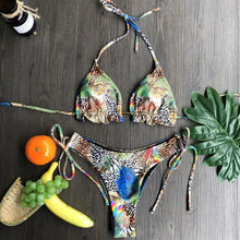 Load image into Gallery viewer, Women Push-up Bikini Swimwear Adjustable Swimsuit Bathing Suit Beachwear Women's Tie Bikini Lace Up Bottom String Swimsuit Bandage Swim Beach Wear Summer Comfortable Bikini Set