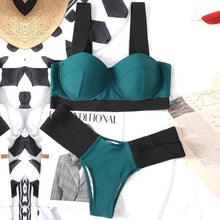 Load image into Gallery viewer, Women Push Up Bikini Women Neon Bandage Swimwear Women Patchwork Bikini Swimsuit 2 Piece Cutout Molded Push Up Bathing Suit Ruffle Hook Closure Bikini Set Two Piece Bathing Suit