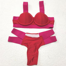 Load image into Gallery viewer, Women Push Up Bikini Women Neon Bandage Swimwear Women Patchwork Bikini Swimsuit 2 Piece Cutout Molded Push Up Bathing Suit Ruffle Hook Closure Bikini Set Two Piece Bathing Suit