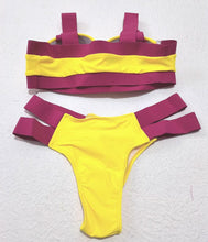 Load image into Gallery viewer, Women Push Up Bikini Women Neon Bandage Swimwear Women Patchwork Bikini Swimsuit 2 Piece Cutout Molded Push Up Bathing Suit Ruffle Hook Closure Bikini Set Two Piece Bathing Suit