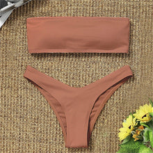 Load image into Gallery viewer, Women's Bikini Two Piece Swimsuit Swimwear Beach Bathing Suit Woman Two-Piece Strapless Padded High Cut Bandeau Bathing Suit Swimwear