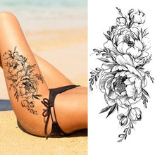 Load image into Gallery viewer, Women's Fashion Flower Temporary Tattoos Sticker Fake Rose Waterproof Large Realistic Black Colorful Flowers Tattoos