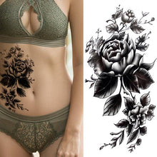 Load image into Gallery viewer, Women's Fashion Flower Temporary Tattoos Sticker Fake Rose Waterproof Large Realistic Black Colorful Flowers Tattoos