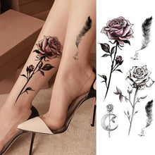 Load image into Gallery viewer, Women's Fashion Flower Temporary Tattoos Sticker Fake Rose Waterproof Large Realistic Black Colorful Flowers Tattoos