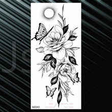 Load image into Gallery viewer, Women's Fashion Flower Temporary Tattoos Sticker Fake Rose Waterproof Large Realistic Black Colorful Flowers Tattoos