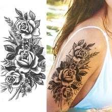 Load image into Gallery viewer, Women's Fashion Flower Temporary Tattoos Sticker Fake Rose Waterproof Large Realistic Black Colorful Flowers Tattoos