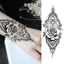 Load image into Gallery viewer, Women's Fashion Flower Temporary Tattoos Sticker Fake Rose Waterproof Large Realistic Black Colorful Flowers Tattoos