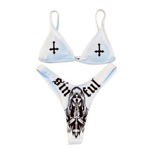 Load image into Gallery viewer, Women’s Funny Printed 2Pcs Bikini Suits Women's Scalloped Triangle Bikini Print Bottom Two Piece Swimsuit Deep V-neck Detachable Breast Pad Sling Tops with Triangle Bottoms Swimsuits