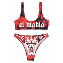 Load image into Gallery viewer, Women’s Funny Printed 2Pcs Bikini Suits Women's Scalloped Triangle Bikini Print Bottom Two Piece Swimsuit Deep V-neck Detachable Breast Pad Sling Tops with Triangle Bottoms Swimsuits