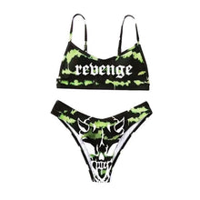 Load image into Gallery viewer, Women’s Funny Printed 2Pcs Bikini Suits Women's Scalloped Triangle Bikini Print Bottom Two Piece Swimsuit Deep V-neck Detachable Breast Pad Sling Tops with Triangle Bottoms Swimsuits