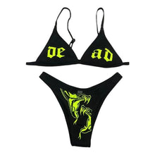 Load image into Gallery viewer, Women’s Funny Printed 2Pcs Bikini Suits Women's Scalloped Triangle Bikini Print Bottom Two Piece Swimsuit Deep V-neck Detachable Breast Pad Sling Tops with Triangle Bottoms Swimsuits