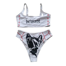 Load image into Gallery viewer, Women’s Funny Printed 2Pcs Bikini Suits Women's Scalloped Triangle Bikini Print Bottom Two Piece Swimsuit Deep V-neck Detachable Breast Pad Sling Tops with Triangle Bottoms Swimsuits