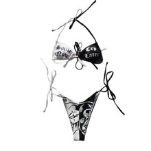 Load image into Gallery viewer, Women’s Funny Printed 2Pcs Bikini Suits Women's Scalloped Triangle Bikini Print Bottom Two Piece Swimsuit Deep V-neck Detachable Breast Pad Sling Tops with Triangle Bottoms Swimsuits