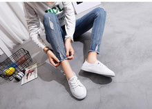 Load image into Gallery viewer, Women's Genuine Leather Sneakers Casual Fashionable Sports Shoes Vulcanized Woman Summer Flat Shoe Leather Women Lace Up Casual Shoes White Fashion Sneakers