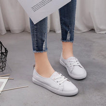Load image into Gallery viewer, Women's Genuine Leather Sneakers Casual Fashionable Sports Shoes Vulcanized Woman Summer Flat Shoe Leather Women Lace Up Casual Shoes White Fashion Sneakers