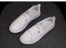 Load image into Gallery viewer, Women's Genuine Leather Sneakers Casual Fashionable Sports Shoes Vulcanized Woman Summer Flat Shoe Leather Women Lace Up Casual Shoes White Fashion Sneakers