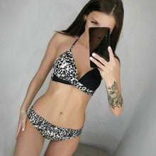 Load image into Gallery viewer, Women's Swimsuit Bikinis Set Swimwear Women's Bathing Suits Push Up Halter Bandage Bikini Floral Printing Swim Bottoms Two Piece Swimsuits Women Swimsuits Bathing Suit Women Swim Suit Halter Leaf Print Beach Wear