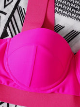 Load image into Gallery viewer, Women's Swimsuits Swimwear Patchwork Bikini Woman Push up Bikinis Swimsuit Bathing Suits Women Rave Neon Patchwork Bikini Swimsuit 2 Piece Cutout Molded Push Up Bathing Suit