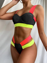 Load image into Gallery viewer, Women's Swimsuits Swimwear Patchwork Bikini Woman Push up Bikinis Swimsuit Bathing Suits Women Rave Neon Patchwork Bikini Swimsuit 2 Piece Cutout Molded Push Up Bathing Suit