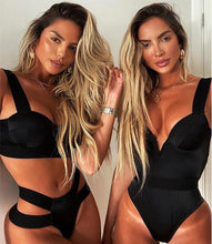 Load image into Gallery viewer, Women's Swimsuits Swimwear Patchwork Bikini Woman Push up Bikinis Swimsuit Bathing Suits Women Rave Neon Patchwork Bikini Swimsuit 2 Piece Cutout Molded Push Up Bathing Suit