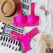 Load image into Gallery viewer, Women's Swimsuits Swimwear Patchwork Bikini Woman Push up Bikinis Swimsuit Bathing Suits Women Rave Neon Patchwork Bikini Swimsuit 2 Piece Cutout Molded Push Up Bathing Suit