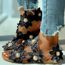 Load image into Gallery viewer, Women Sandals Fashion Style Summer Shoes Beach Comfortable Flat Sandals Flower Sandals Open Toe Pearl Casual Lace Floral Beach Flip Flop Comfy Shoes Summer Elegant Toe Sandals Comfy Dress