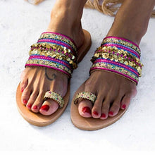 Load image into Gallery viewer, Women Sandals Flip-Flops Handmade Style Flip Flop Sandals Streetwear Fashion Shoes Women Flat Clip Toe Casual Floral Beach Flip Flop Comfy Shoes Summer Elegant Toe Ring Sandals