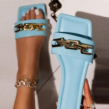 Load image into Gallery viewer, Women Slipper Sandals Gold Chain Closed Toe Slip On Flat Heels Square Head Casual Slides Flip Flop Chunky Heel Mules Open Toe Slip On Dress Backless High Heels Slides Slippers