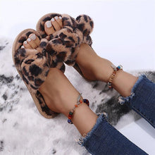 Load image into Gallery viewer, Women Slippers Winter Shoes Home Slippers Faux Fur Slippers Leopard Print Bow Decoration Shoes Faux Fur Slippers Warm Flip Flop House Slippers Open Toe Home Slippers For Girls