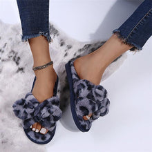 Load image into Gallery viewer, Women Slippers Winter Shoes Home Slippers Faux Fur Slippers Leopard Print Bow Decoration Shoes Faux Fur Slippers Warm Flip Flop House Slippers Open Toe Home Slippers For Girls