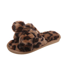 Load image into Gallery viewer, Women Slippers Winter Shoes Home Slippers Faux Fur Slippers Leopard Print Bow Decoration Shoes Faux Fur Slippers Warm Flip Flop House Slippers Open Toe Home Slippers For Girls