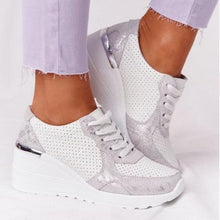 Load image into Gallery viewer, Women Sneakers Leopard Print Lace-Up Women's Vulcanize Shoes Sports Sneakers Breathable Height Increasing Walking Jogging Sneakers Gold Silver Sport Running Women's Sneakers